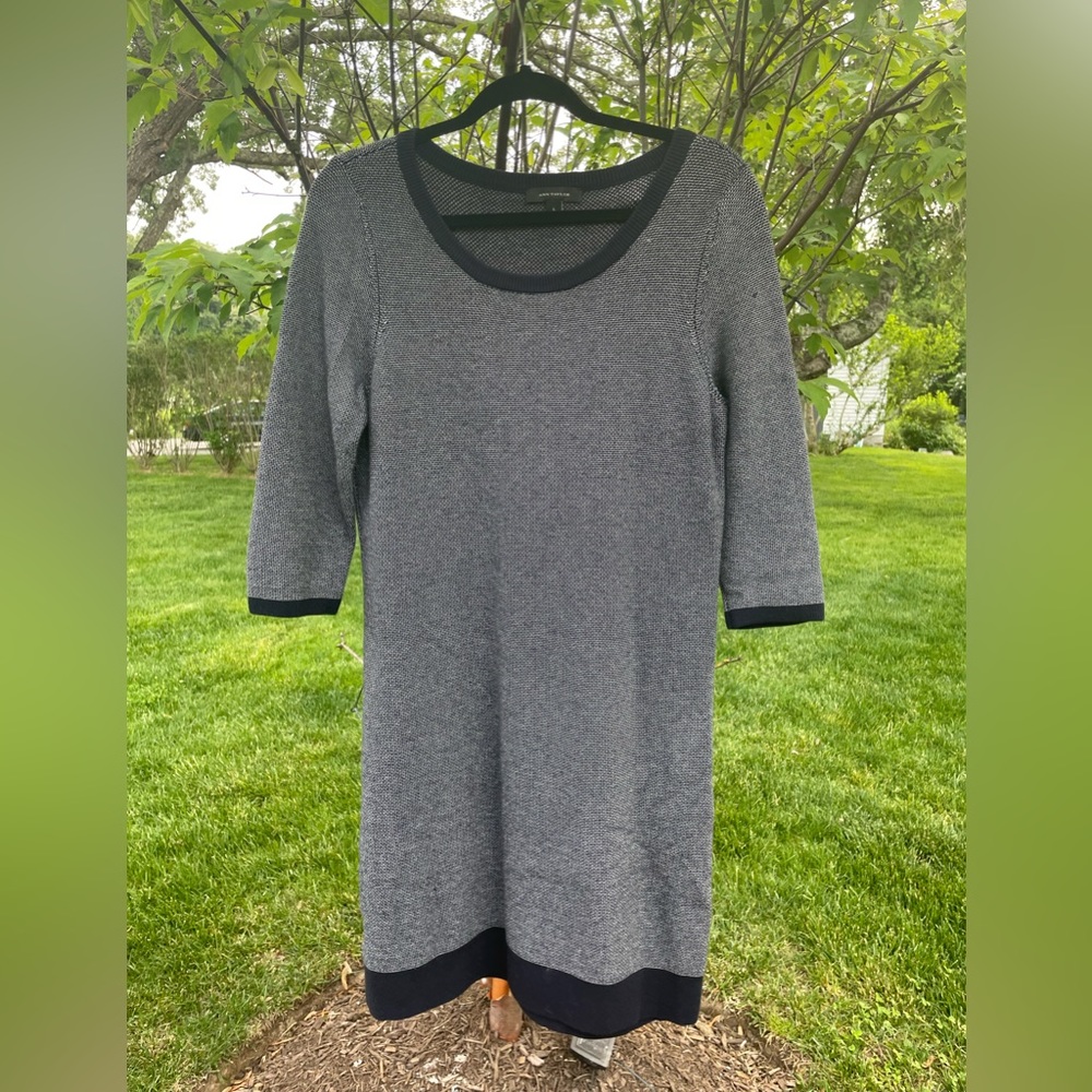 Ann Taylor Sweater Dress- navy striped with button detail